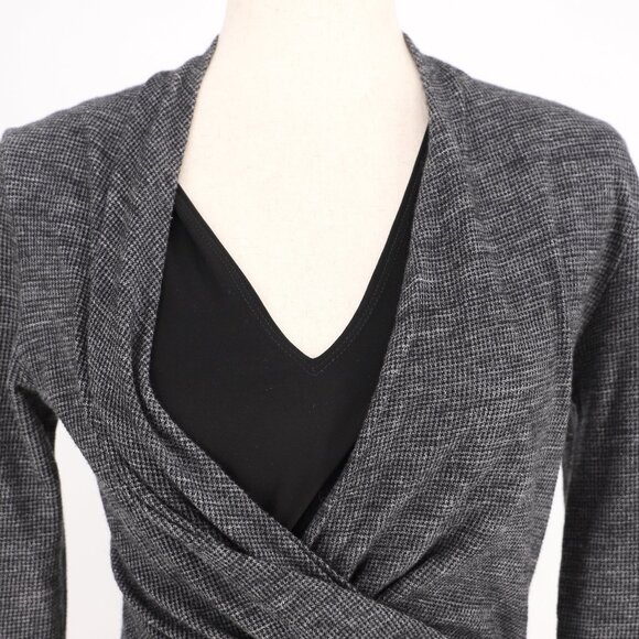 M.M.LAFLEUR Casey Dress Mini Houndstooth Ruched Drape Wrap Gray/Black Size S - Picture 7 of 9